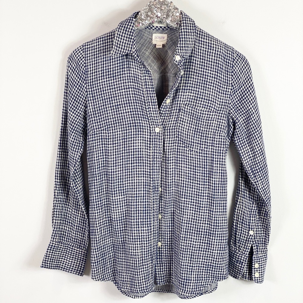 J. Crew Blue Gingham Button Up Boy Fit Size XXS